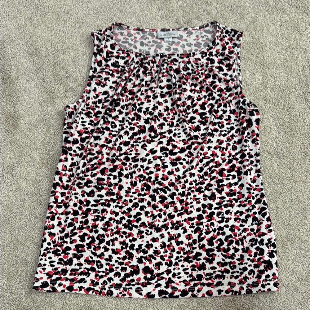 Tahari Black and White Animal Print Sleeveless Tank